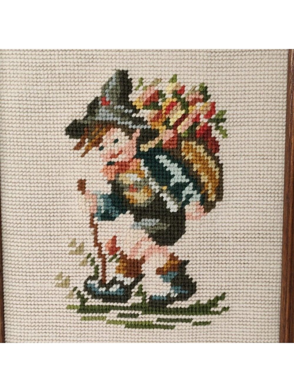 Vintage Needlepoint Needle Work Boy 8" x10" Framed Wall Art Nursery Hummel Style - Picture 2 of 5